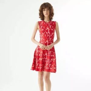 Lela Rose Penelope Floral Sleeveless Knit Dress Red Multi